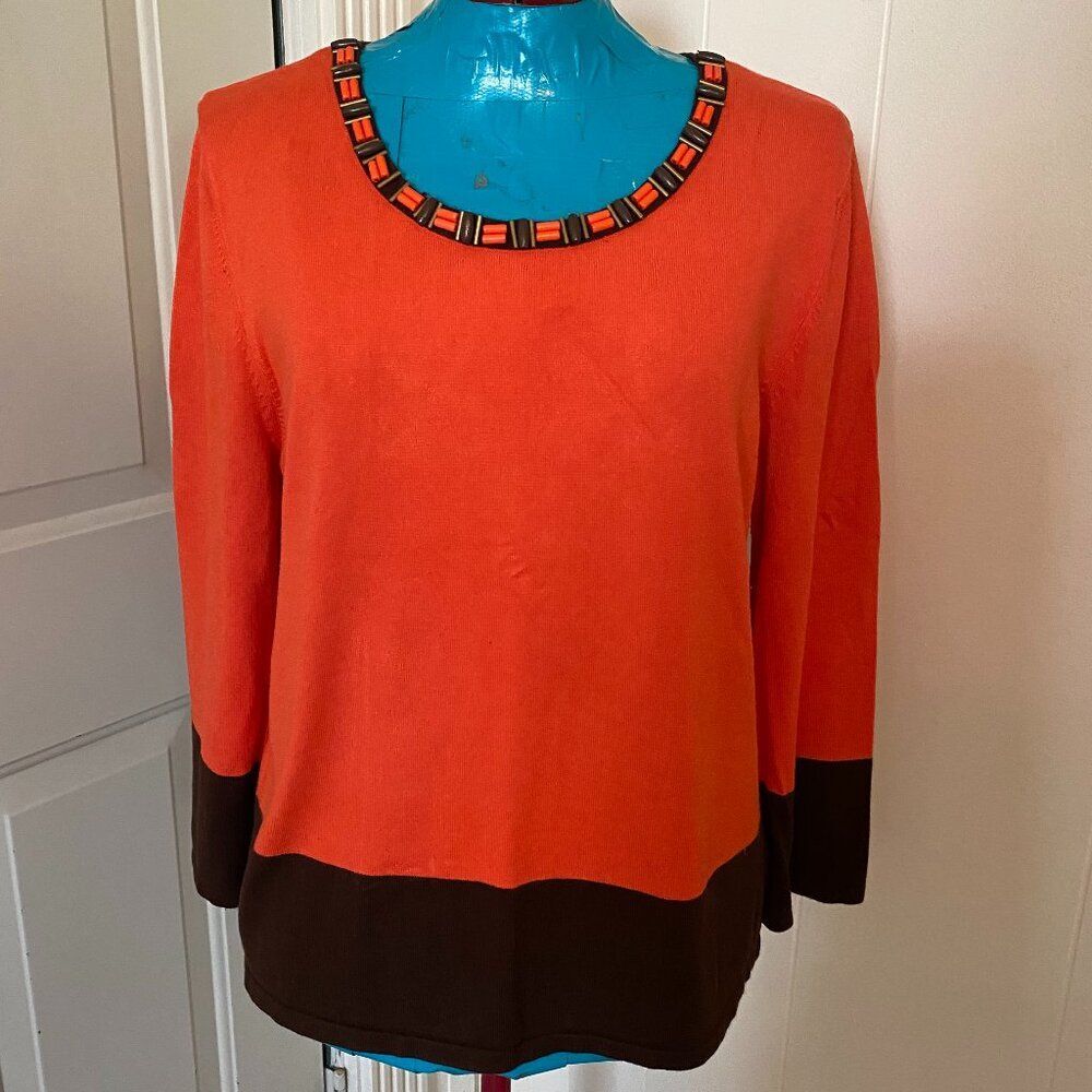 Ruby Rd Scoop Neck Embellished Long Sleeve Pullover Top Women Size XL